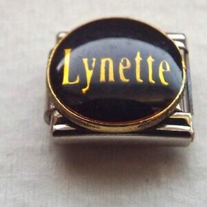 Name Lynette on black enamel 9mm stainless steel italian charm bracelet link new